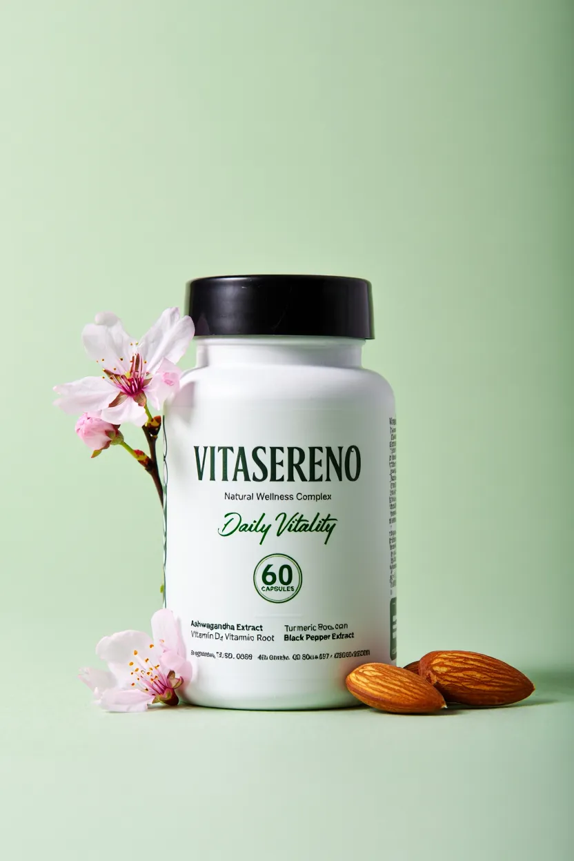 Vitasereno supplement bottle with natural wellness complex for daily vitality